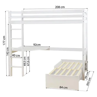 ECO Dream Hochbett Mega 90x200 cm mit Lounge-Modul (inkl. Passender Matratze) und Schreibtisch^Hoppekids Clearance