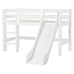 ECO Luxury Halbhochbett Junior 70x160cm mit Rollrost, Rutsche und gerader Leiter^Hoppekids Hot