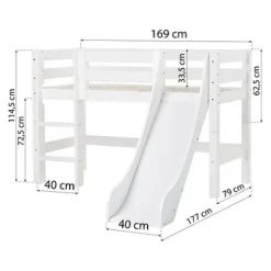 ECO Luxury Halbhochbett Junior 70x160cm mit Rollrost, Rutsche und gerader Leiter^Hoppekids Hot
