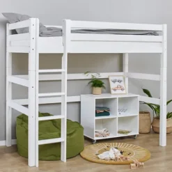 ECO Luxury Hochbett 90x200cm mit Lattenrost und gerader Leiter^Hoppekids Online