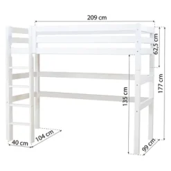 ECO Luxury Hochbett 90x200cm mit Lattenrost und gerader Leiter^Hoppekids Online