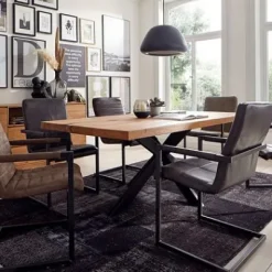 Esstisch 200x100cm Zerreiche Baumkante (6cm) Natur geölt mit Metall Spider-Gestell^LifeConcept New