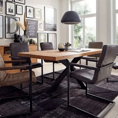 Esstisch 200x100cm Zerreiche Baumkante (6cm) Natur geölt mit Metall Spider-Gestell^LifeConcept New