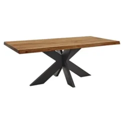Esstisch 200x100cm Zerreiche Baumkante (6cm) Natur geölt mit Metall Spider-Gestell^LifeConcept New