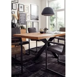 Esstisch 200x100cm Zerreiche Baumkante (6cm) Natur geölt mit Metall Spider-Gestell^LifeConcept New