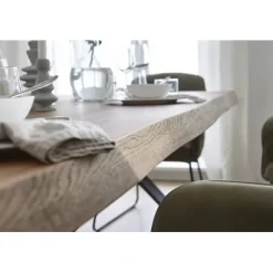 Esstisch 180x100cm Zerreiche Baumkante (3cm) Natur geölt mit Metall Spider-Gestell^LifeConcept Sale