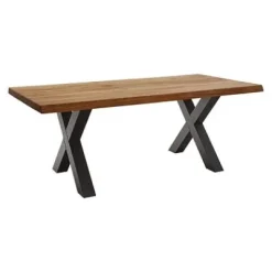 Esstisch 240x100cm Zerreiche Baumkante (6cm) Natur geölt mit Metall X-Gestell^LifeConcept