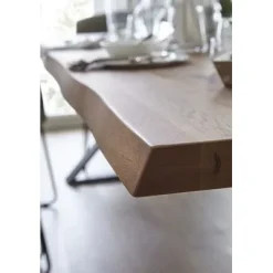 Esstisch 240x100cm Zerreiche Baumkante (6cm) Natur geölt mit Metall X-Gestell^LifeConcept