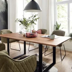 Esstisch 240x100cm Zerreiche Baumkante (3cm) Natur geölt mit Metall U-Gestell^LifeConcept Discount