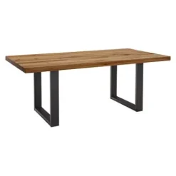 Esstisch 200x100cm Zerreiche gerade Kante (6cm) Natur geölt mit Metall U-Gestell^LifeConcept Sale