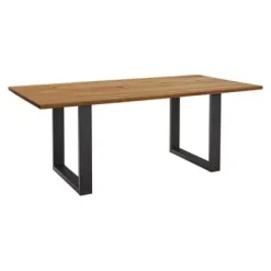 Esstisch 180x100cm Zerreiche gerade Kante (3cm) Natur geölt mit Metall U-Gestell^LifeConcept Online