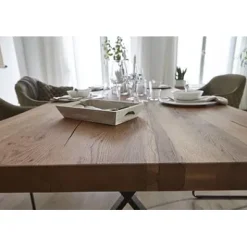 Esstisch 180x100cm Zerreiche gerade Kante (3cm) Natur geölt mit Metall U-Gestell^LifeConcept Online