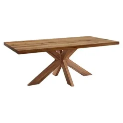 Esstisch 240x100cm Zerreiche gerade Kante (6cm) Natur geölt mit Holz Spider-Gestell^LifeConcept