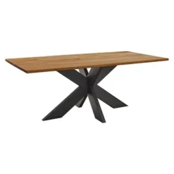 Esstisch 240x100cm Zerreiche gerade Kante (3cm) Natur geölt mit Metall Spider-Gestell^LifeConcept Discount