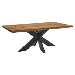 Esstisch 240x100cm Zerreiche gerade Kante (6cm) Natur geölt mit Metall Spider-Gestell^LifeConcept Discount