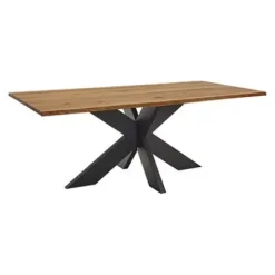 Esstisch 200x100cm Zerreiche Baumkante (3cm) Natur geölt mit Metall Spider-Gestell^LifeConcept Online