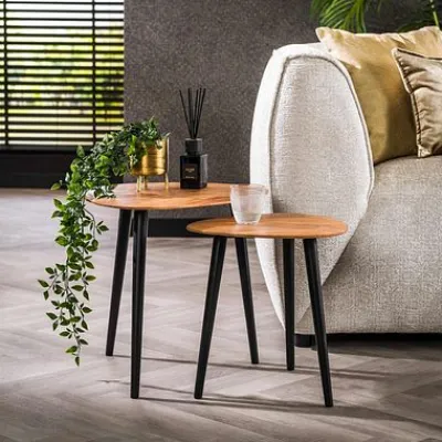 Beistelltisch 2er Set dreieckig organisch Metall/Akazie massiv^Rubjerg Design