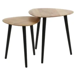 Beistelltisch 2er Set dreieckig organisch Metall/Akazie massiv^Rubjerg Design