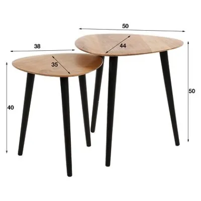 Beistelltisch 2er Set dreieckig organisch Metall/Akazie massiv^Rubjerg Design