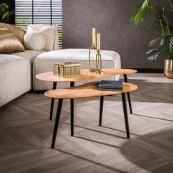 Couchtisch 2er Set Nierenform organisch Metall/Akazie massiv^Rubjerg Design