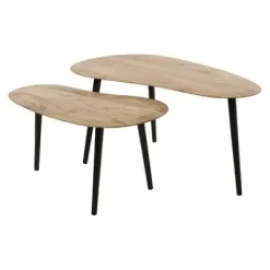 Couchtisch 2er Set Nierenform organisch Metall/Akazie massiv^Rubjerg Design