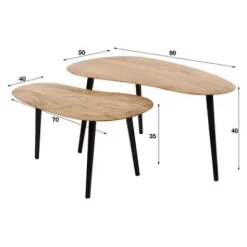 Couchtisch 2er Set Nierenform organisch Metall/Akazie massiv^Rubjerg Design