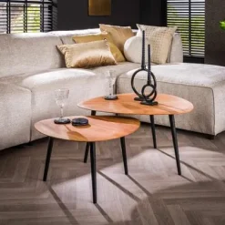 Couchtisch 2er Set dreieckig organisch Metall/Akazie massiv^Rubjerg Design Best