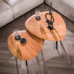 Couchtisch 2er Set dreieckig organisch Metall/Akazie massiv^Rubjerg Design Best