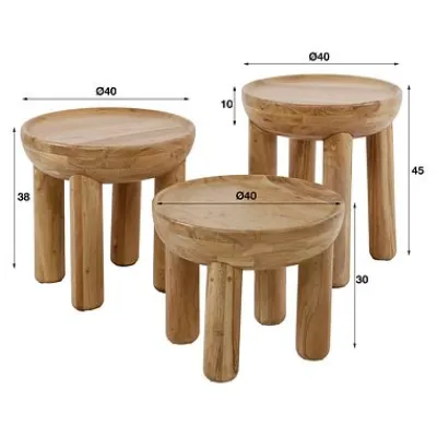 Couchtisch 3er Set Akazie massiv natur^Rubjerg Design Best