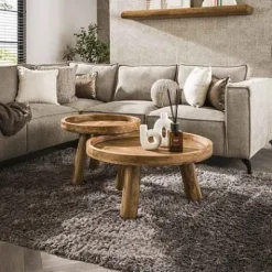 Couchtisch Tripod 2er Set Mangoholz massiv sandfarben^Rubjerg Design