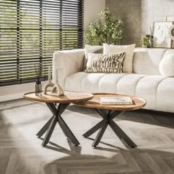 Couchtisch Spider 2er Set Metall/Akazie massiv natur^Rubjerg Design