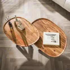 Couchtisch Spider 2er Set Metall/Akazie massiv natur^Rubjerg Design