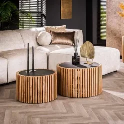 Couchtisch Slate 2er Set rund Akazie/Schiefer^Rubjerg Design Best