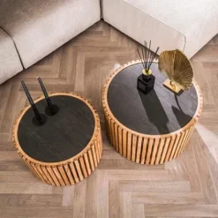 Couchtisch Slate 2er Set rund Akazie/Schiefer^Rubjerg Design Best