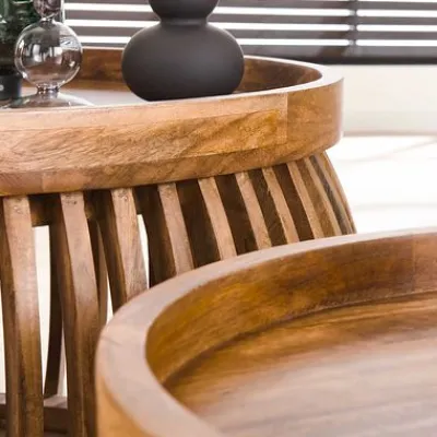 Couchtisch 2er Set Tweak Curve Ø80/Ø60cm Mangoholz massiv^Rubjerg Design Online