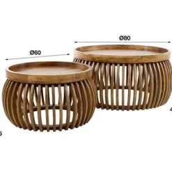 Couchtisch 2er Set Tweak Curve Ø80/Ø60cm Mangoholz massiv^Rubjerg Design Online